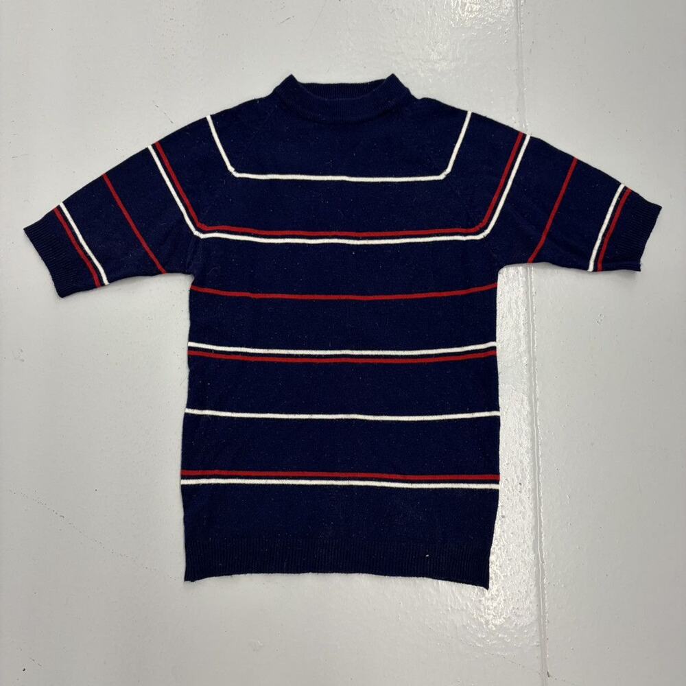 Vintage 60s Towncraft Navy Striped Short Sleeve Sweater